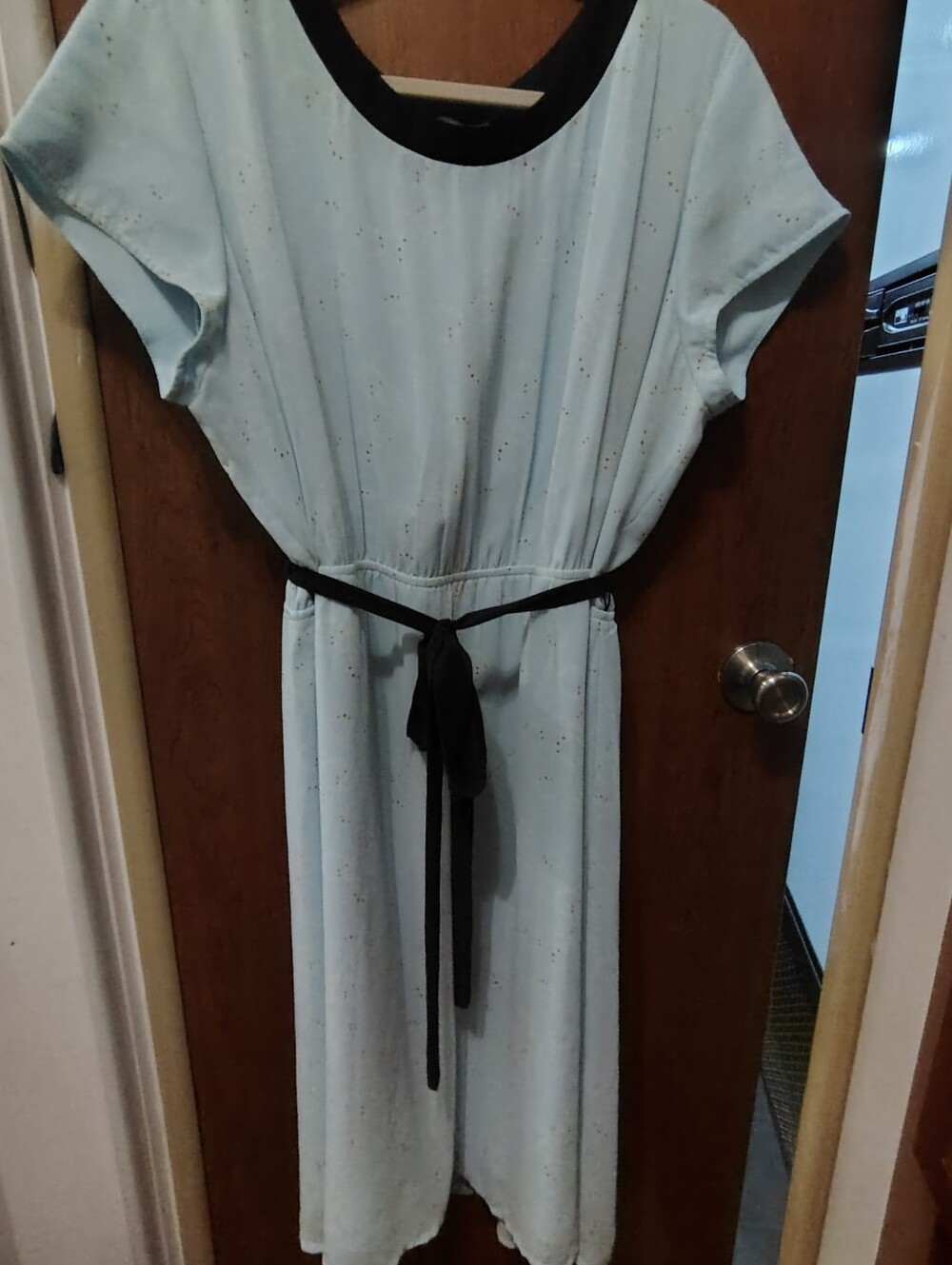 SD Collection Light Blue Midi Dress with Black Trim and Waist Sash